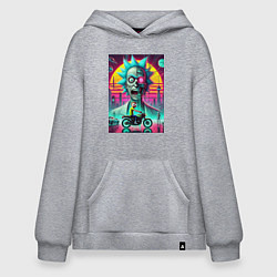 Толстовка-худи оверсайз Кибер Рик и Морти на мотоцикле, цвет: меланж