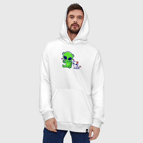 Худи оверсайз Пришелец и питомец / Белый – фото 4