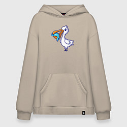 Толстовка-худи оверсайз Пеликан с рыбкой, цвет: миндальный