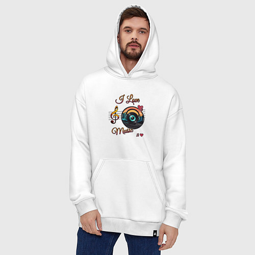 Худи оверсайз Я люблю музыку / Белый – фото 4