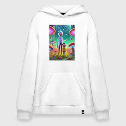 Толстовка-худи оверсайз Morty and Rick on a neon planet, цвет: белый