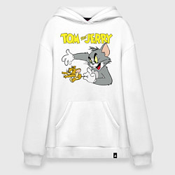 Толстовка-худи оверсайз Том и Джерри - кот и мышь, цвет: белый