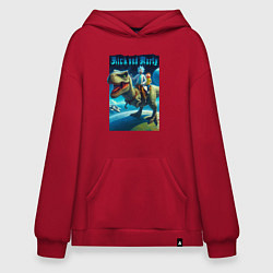 Толстовка-худи оверсайз Рик и Морти верхом на тираннозавре, цвет: красный