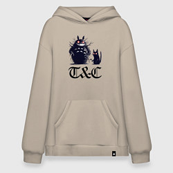 Толстовка-худи оверсайз Totoro and black cat - anime, цвет: миндальный