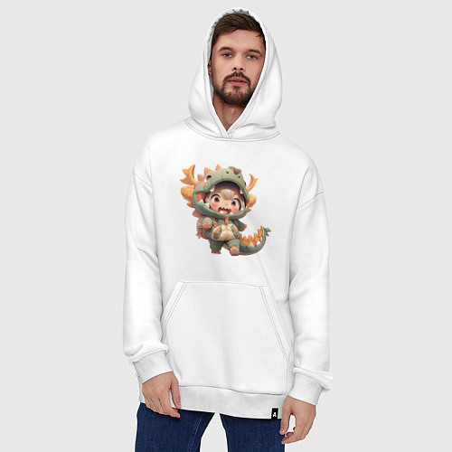 Худи оверсайз Ребенок в костюме дракона / Белый – фото 4