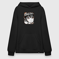 Толстовка-худи оверсайз Оранжевоглазая девушка, цвет: черный