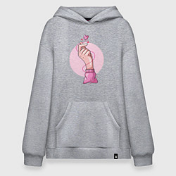 Толстовка-худи оверсайз Сердечко, цвет: меланж