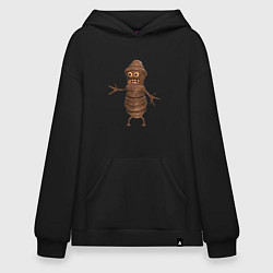 Толстовка-худи оверсайз Сartoon worm character brown, цвет: черный