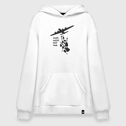 Толстовка-худи оверсайз Делай музыку, а не войну, цвет: белый
