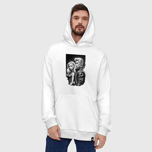 Худи оверсайз Барби и Кен - киберпанк эскиз / Белый – фото 4