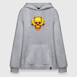 Толстовка-худи оверсайз Yellow skull and bananas - cyberpunk, цвет: меланж