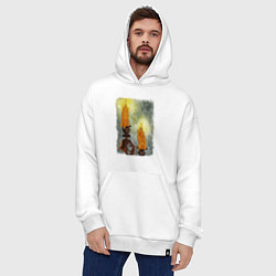 Толстовка-худи оверсайз Две горящие свечи на подсвечнике в темноте, цвет: белый — фото 2