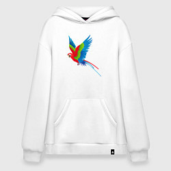 Толстовка-худи оверсайз Экзотический попугай, цвет: белый