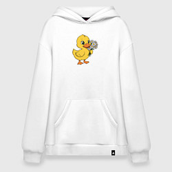 Толстовка-худи оверсайз Желтая уточка с ромашками, цвет: белый