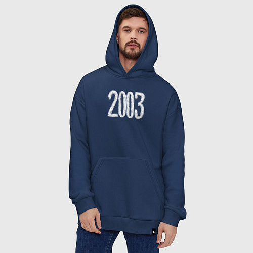 Худи оверсайз С белыми цифрами 2003 / Тёмно-синий – фото 4