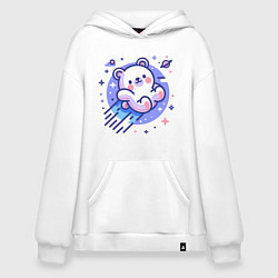 Толстовка-худи оверсайз Кавайный мишка-комета, цвет: белый