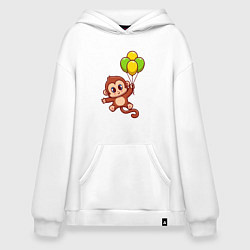 Толстовка-худи оверсайз Обезьянка с шариками, цвет: белый