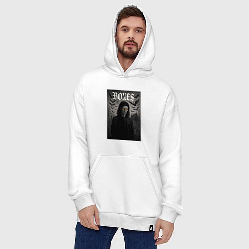 Худи оверсайз Bones с желтыми горящими глазами / Белый – фото 4