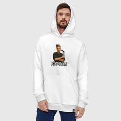 Толстовка-худи оверсайз XXXTentacion довольный у микрофона, цвет: белый — фото 2