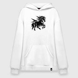 Толстовка-худи оверсайз Черная лошадь в движении, цвет: белый