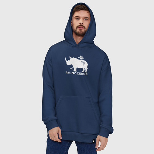 Худи оверсайз Носорог с цветами / Тёмно-синий – фото 4