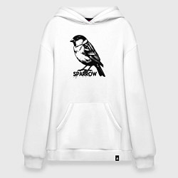 Толстовка-худи оверсайз Графический воробей, цвет: белый