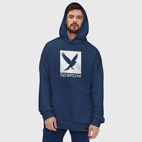 Худи оверсайз Летящий воробей / Тёмно-синий – фото 4