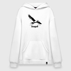 Толстовка-худи оверсайз Чайка черной краской, цвет: белый