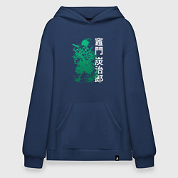 Толстовка-худи оверсайз Клинок рассекающий демонов - зеленый, цвет: тёмно-синий