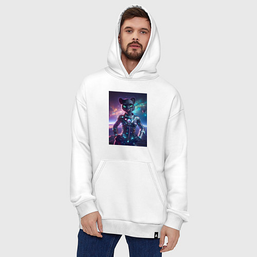Худи оверсайз Космическая пантера - неоновое свечение / Белый – фото 4