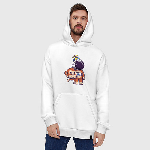 Худи оверсайз Космонавт в костюме обезьяны / Белый – фото 4