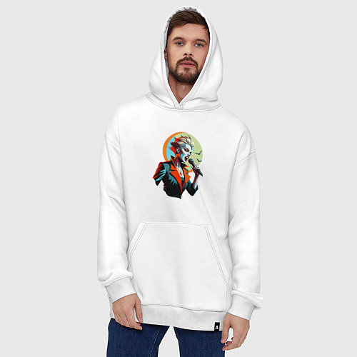 Худи оверсайз Певица рок вампир с микрофоном / Белый – фото 4