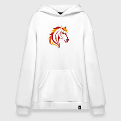 Толстовка-худи оверсайз Красная огненная лошадь, символ года, цвет: белый