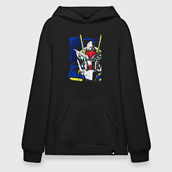 Толстовка-худи оверсайз Гандаму робот, цвет: черный