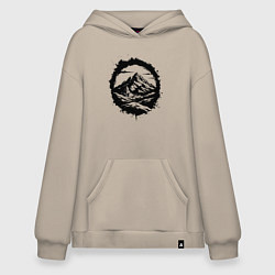 Толстовка-худи оверсайз Гора и храм в круге, цвет: миндальный