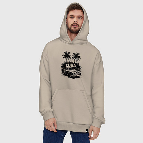 Худи оверсайз Ретро-Куба пальмы и автомобиль / Миндальный – фото 4