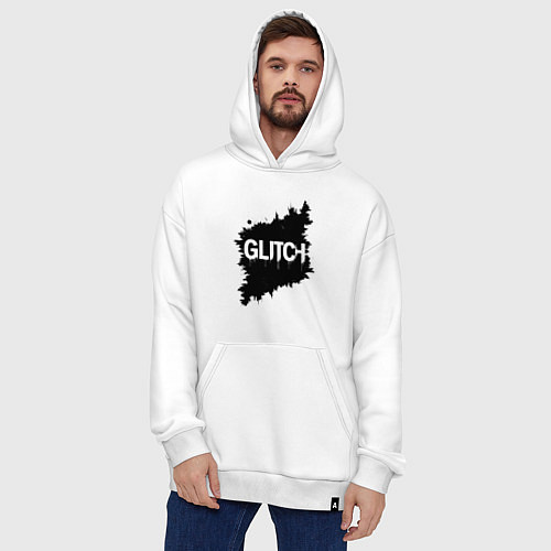 Худи оверсайз Глитч-эффект хаос в пикселях / Белый – фото 4