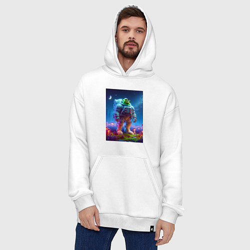 Худи оверсайз Космонавт Шрек на грибной планете - неоновое свече / Белый – фото 4