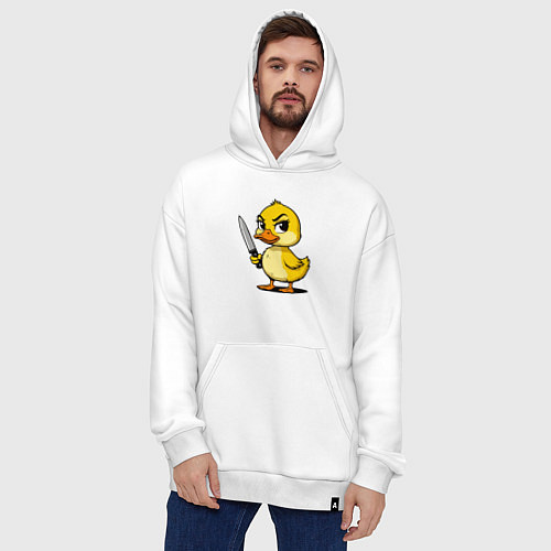 Худи оверсайз Утка с коварным взглядом и с ножом / Белый – фото 4