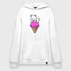 Толстовка-худи оверсайз Белый мишка и мороженое, цвет: белый