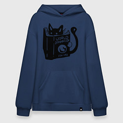 Толстовка-худи оверсайз Кот с книгой, цвет: тёмно-синий
