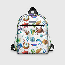 Детский рюкзак Морской паттерн с крабами и водорослями, цвет: 3D-принт