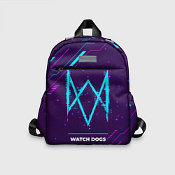 Детский рюкзак Символ Watch Dogs в неоновых цветах на темном фоне, цвет: 3D-принт