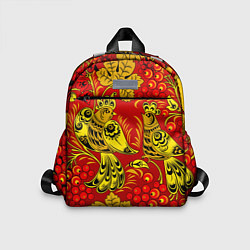 Детский рюкзак Хохломская Роспись Две Птици На Красном Фоне, цвет: 3D-принт
