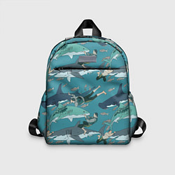 Детский рюкзак Ныряльщики и акулы - паттерн, цвет: 3D-принт