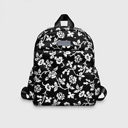Детский рюкзак Белые цветы на чёрном фоне Белые цветы на чёрном ф, цвет: 3D-принт