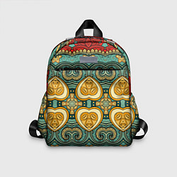 Детский рюкзак Золотые узоры на бирюзовом фоне, цвет: 3D-принт