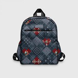 Детский рюкзак Red and blue denim patchwork, цвет: 3D-принт