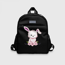 Детский рюкзак Крольчонок С Цветами На Чёрном Фоне, цвет: 3D-принт