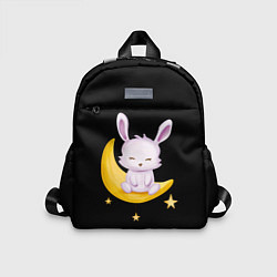 Детский рюкзак Крольчонок сидит на месяце на чёрном фоне, цвет: 3D-принт